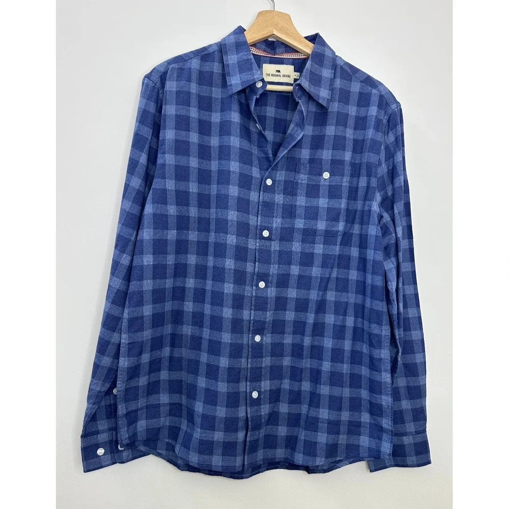 NWT The Normal Brand Jasper Button Down Long Sleeve Shirt Medium Soft Blue Plaid - Picture 3 of 10